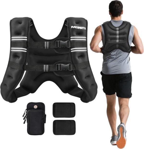 PACEARTH Weighted Vest,6lb/8lb/10lb/12lb/16lb/20lb/25lb/30lb Weight Vest with Reflective Stripe, Body Weight Vests for Women, Men, Weight Loss Workout, Strength Training, Running, Walking, Jogging