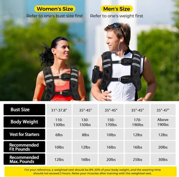 PACEARTH Weighted Vest,6lb/8lb/10lb/12lb/16lb/20lb/25lb/30lb Weight Vest with Reflective Stripe, Body Weight Vests for Women, Men, Weight Loss Workout, Strength Training, Running, Walking, Jogging