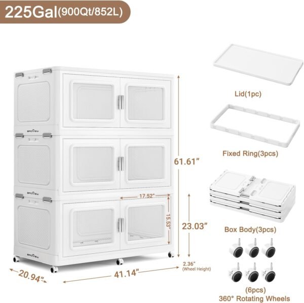 BROVIEW 900 Qt Extra Large Stackable Storage Bin with 1 Lid, 3 Pack White