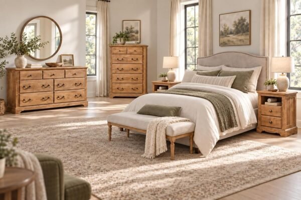 T4TREAM Farmhouse 4 Piece Bedroom Set with Dressers & Nightstands