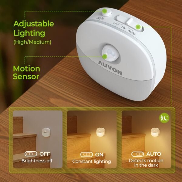 AUVON Rechargeable Battery Night Light, Motion & Dusk-Dawn Sensor, 4 Packs