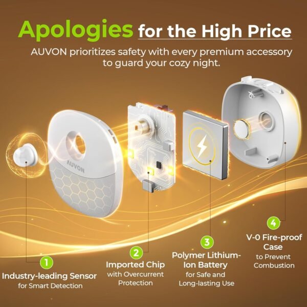 AUVON Rechargeable Battery Night Light, Motion & Dusk-Dawn Sensor, 4 Packs