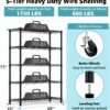 M MZG 5-Shelf Storage Shelves,Wire Shelving Heavy Duty Metal Storage Shelving Unit Adjustable Garage Shelving Rack Pantry Kitchen (Black, 5 Tier,17.7" D x 47.2" W x 76.7" H)