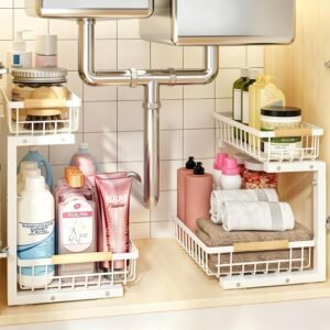 REALINN Under Sink Organizer, White 2 Pack Height Adjustable home organizers near me