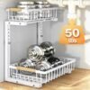 REALINN Under Sink Organizer, White 2 Pack Height Adjustable