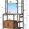 Bakers Rack with Power Outlets, Coffee Bar with Storage Cabinet & LED Light
