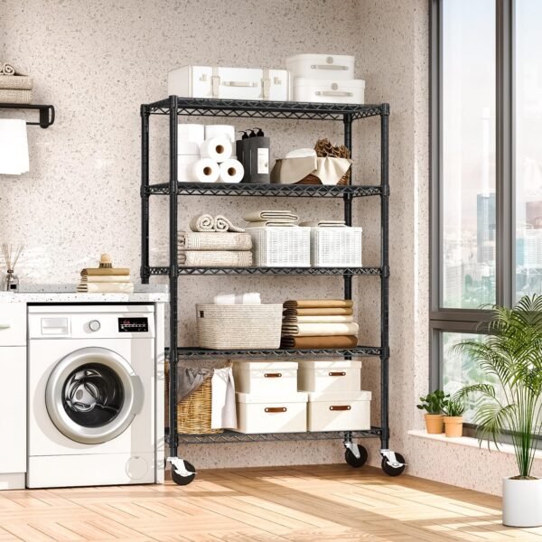 M MZG 5-Shelf Storage Shelves,Wire Shelving Heavy Duty Metal Storage Shelving Unit Adjustable Garage Shelving Rack Pantry Kitchen (Black, 5 Tier,17.7" D x 47.2" W x 76.7" H)