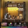 Bakers Rack with Power Outlets, Coffee Bar with Storage Cabinet & LED Light