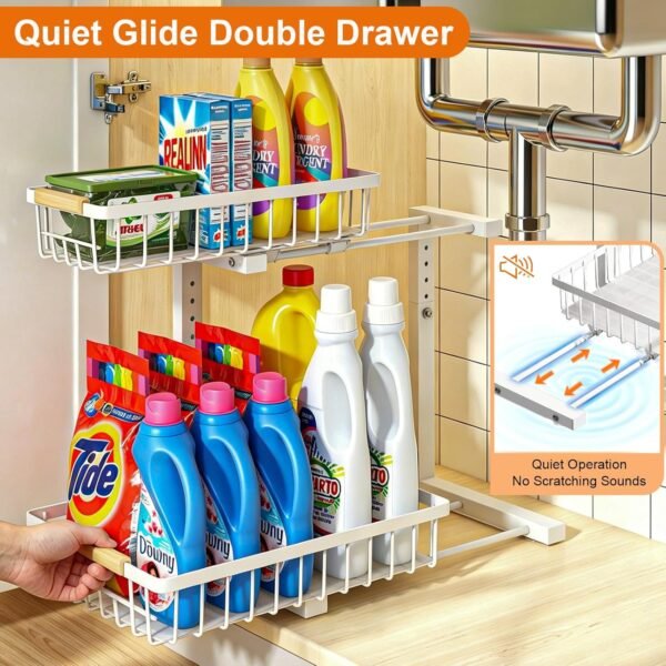 REALINN Under Sink Organizer, White 2 Pack Height Adjustable