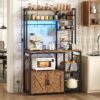 Bakers Rack with Power Outlets, Coffee Bar with Storage Cabinet & LED Light