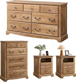 T4TREAM Farmhouse 4 Piece Bedroom Set with Dressers & Nightstands bedroom set