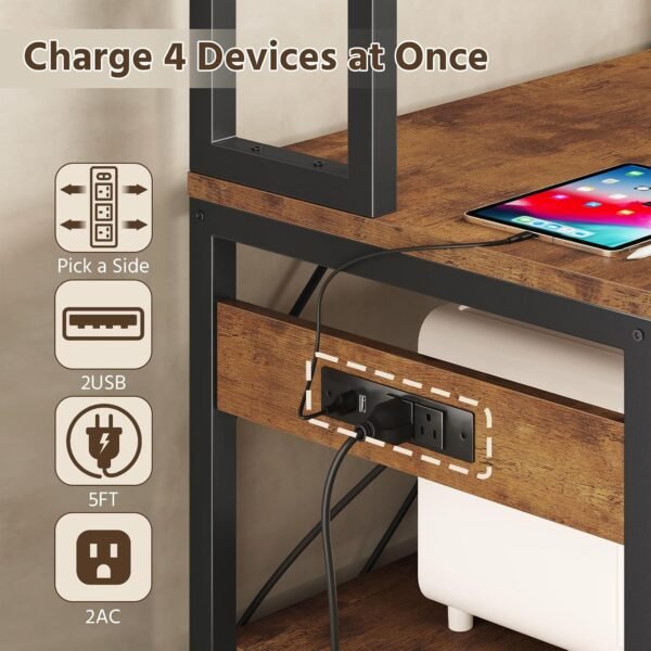 Bakers Rack with Power Outlets, Coffee Bar with Storage Cabinet & LED Light