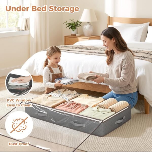 Budding Joy 95L Under Bed Storage Containers, 4 Pack Closet Organizers Grey
