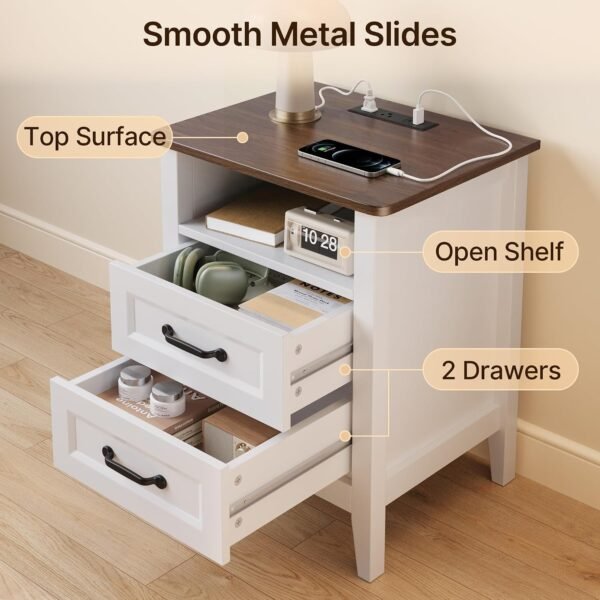 Gizoon 3 PC Bedroom Set, 2 Nightstands with Charging Station & Dresser